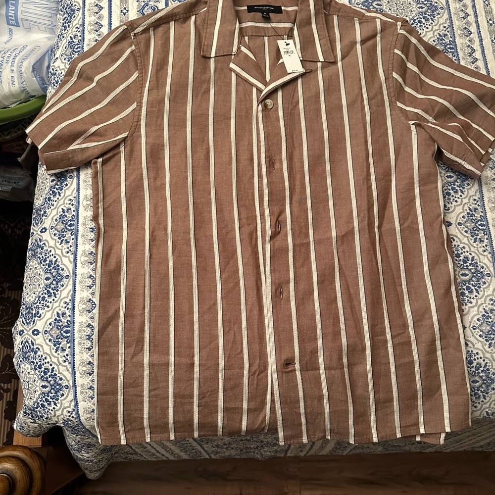 Banana Republic Brown and White Casual Button Down Shirt